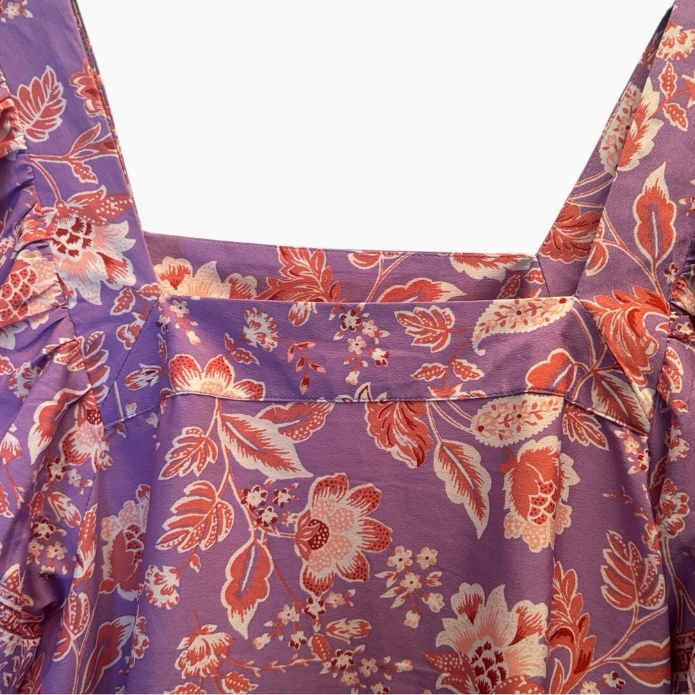Band of the Free | Purple Floral Tiered Puff Sleeve Babydoll Dress Size Medium - Picture 4 of 10